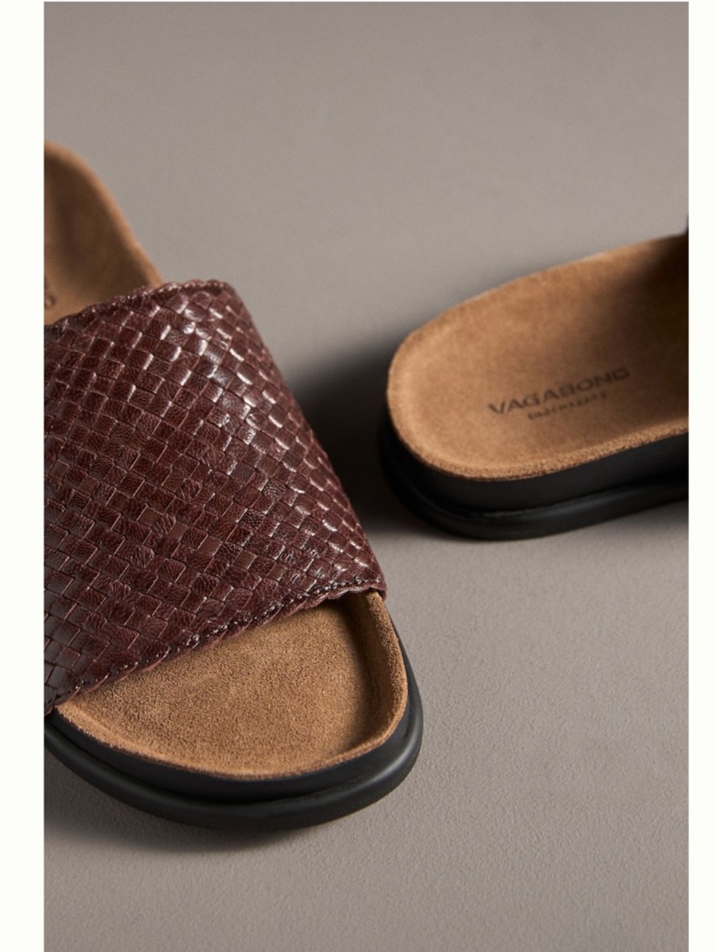 Vagabond Anthropologie Effie Woven Leather Brown Flat Dad Sandals Slip On 39 - Picture 5 of 15